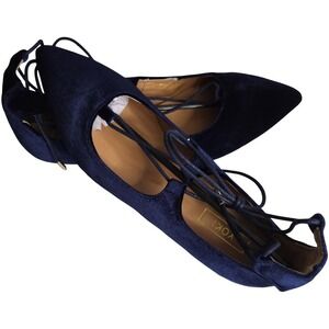 Yoki Fashion‎ Lace Up Flats Pointed Toe Velvet Ballet Shoes 7.5